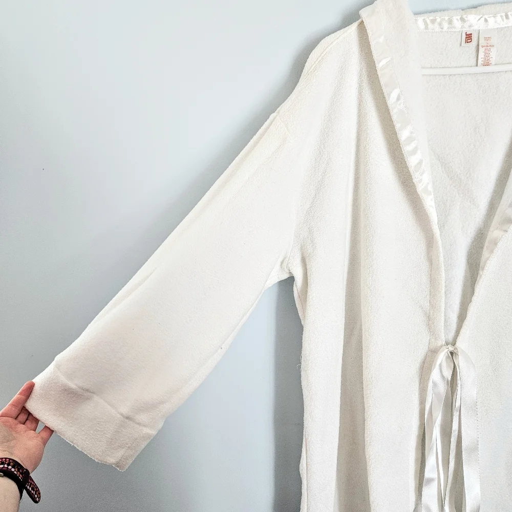 JLO Cream White Terry Hooded Robe Top & Pants w/ Satin Sports Stripe Size Large - Picture 3 of 14